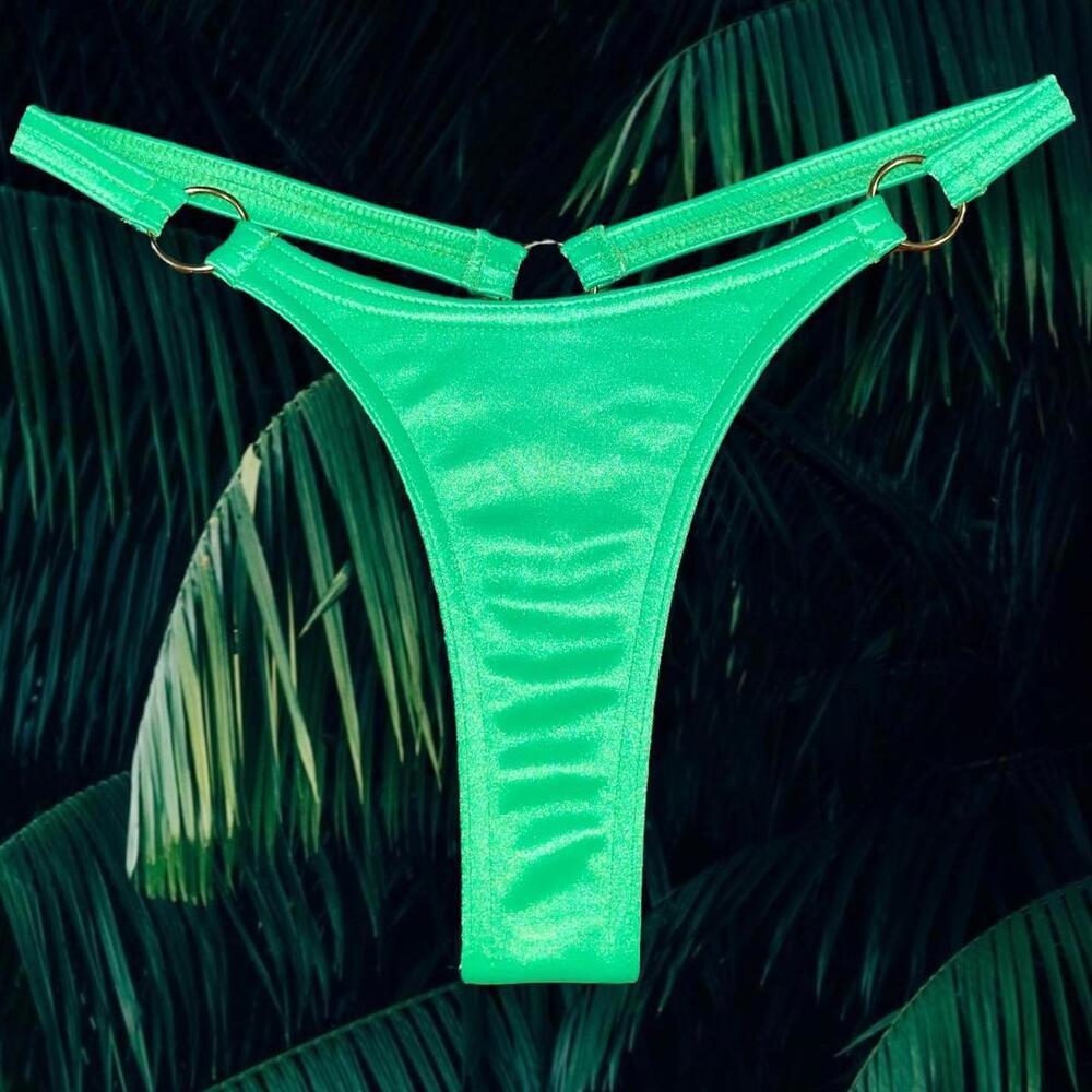 Green ORing Bikini Ultra Flattering Thong Bottom 90's Deadstock Vintage Coquette